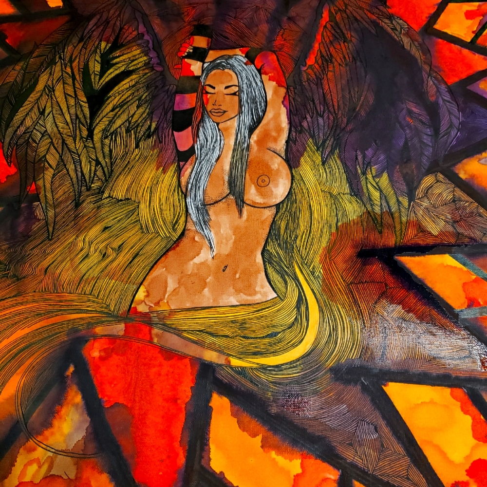 Pen and alcohol ink on canvas